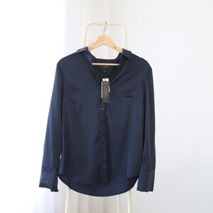 NWT Banana Republic Factory Satin Button Down in Navy size Small